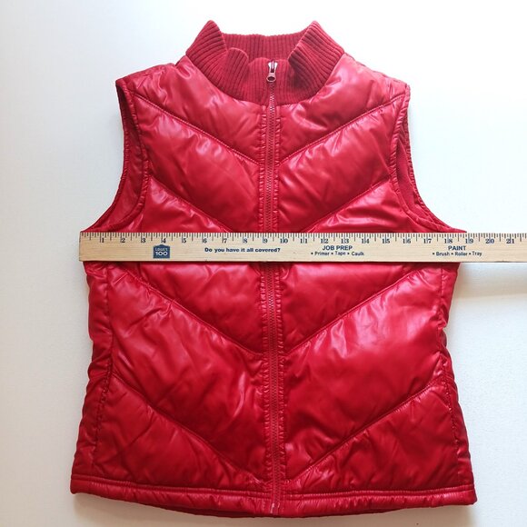 Old Navy M Red Quilted Puff Vest | Womens Sleeveless Full Zip Cozy Fleece Lined - Picture 8 of 11